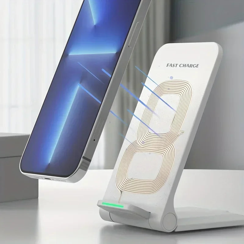 30W Foldable Wireless Charging Stand - Fast Charge Station for iPhone 17/16/15/14/13/12 Pro, X, XS, 8, Samsung, and Xiaomi