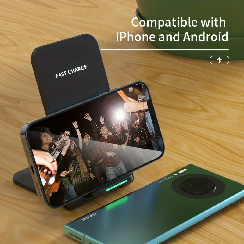 30W Foldable Wireless Charging Stand - Fast Charge Station for iPhone 17/16/15/14/13/12 Pro, X, XS, 8, Samsung, and Xiaomi
